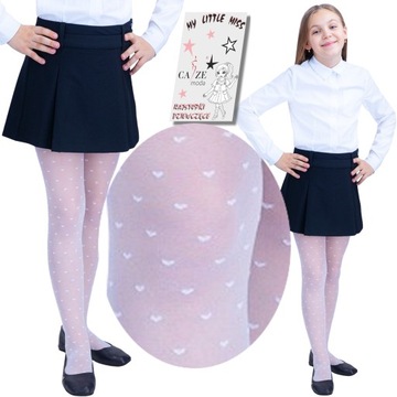 Piękne Rajstopy do Komunii 20den białe wzór serduszka Style Girl R-158