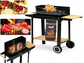 DUŻY GRILL OGRODOWY NA KOŁACH ROŻNO PÓŁKI GRILL XL
