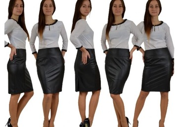 ЮБКА-КАРАНДАШ ГЛАДКАЯ, ЭКО-КОЖА, ЧЕРНАЯ, размер 46