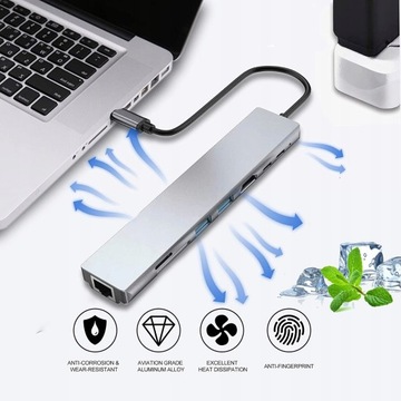 АДАПТЕР-концентратор 8-в-1 USB-C 87 Вт PD 4K HDMI SD/TF RJ45