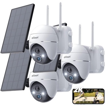ZEWNĘTRZNA SOLARNA KAMERA OBROTOWA WIFI 2K NA BATERIE Z PANELEM SOLARNYM x3