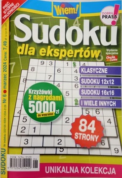 Sudoku dla ekspertów Wiem! Nr 6/2024