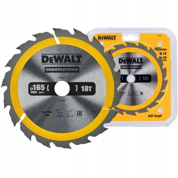 DEWALT TARCZA PIŁA DO DREWNA 165MM 20MM 18Z DT1933