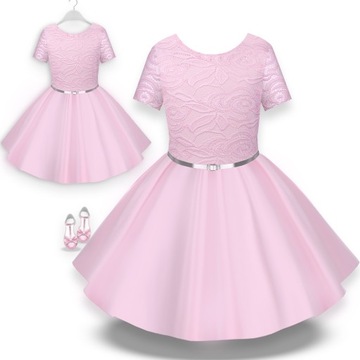 Sukienka WIZYTOWA całe koło ELEGANCKA koronka ażur PINKI 140 RIMKO POLSKA