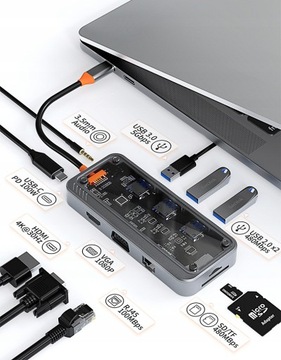 Док-станция Адаптер-концентратор USB Type C 10в1 100 Вт PD