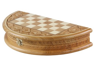 Szachy Rubin - ręcznie rzeźbiona okrągła kaseta (33cm)
