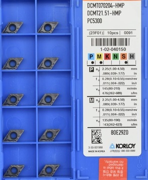 PŁYTKI WIELOOSTRZOWE DCMT 070204-HMP PC5300 KORLOY