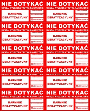 NAKLEJKA INFORMACYJNA NA KARMNIK PRZECIW MYSZOM SZCZUROM ARKUSZ - 10 SZTUK