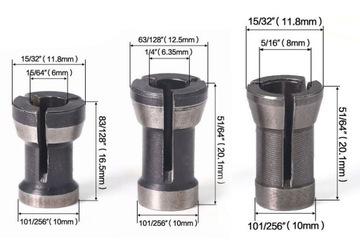 Zestaw 3 TULEJEK REDUKCJI FREZARKI 6mm 8mm 6,35mm
