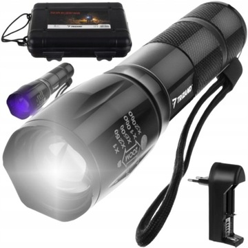 LATARKA Led ZOOM + UV Mocna DO BURSZTYNÓW Survivalowa Akumulator Ładowarka