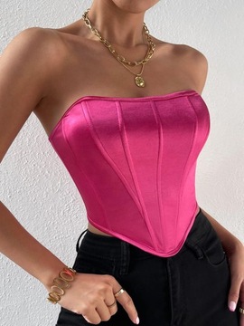 ПРИГЛАШЕННЫЙ АСИММЕТРИЧНЫЙ ТОП РОЗОВЫЙ АТЛАСНЫЙ КОРСЕТ С ОБЫЧНЫМИ ПЛЕЧАМИ SHEIN 38