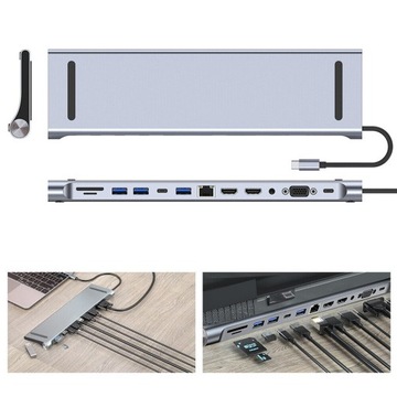АДАПТЕР-ХАБ ДОК-СТАНЦИИ Type-C 12in1 HDMI 4K USB 3.0 VGA PD SD/TF