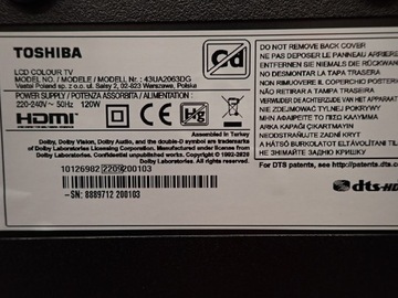 Телевизор TOSHIBA 43UA2063DG UHD AndroidTV — поврежден