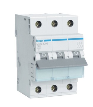 HAGER Wyłącznik nadprądowy 3P B20A 6kA AC MBN320E