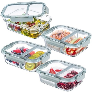 Пищевые контейнеры стеклянные 4x 1L контейнеры с отделениями для ланч -боксов