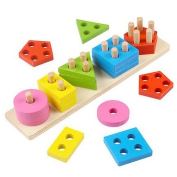 c/ Wooden Geometric Blocks Puzzle Montessori 5-Pillar
