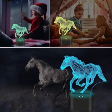 Светодиодный ночник с иллюзией RGB 3D лошадь, 16 цветов, пульт дистанционного управления