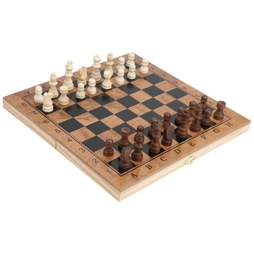 SZACHY WARCABY TRYKTRAK DREWNIANE GRY 3W1 34x34