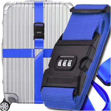 PASEK ZABEZPIECZAJĄCY PODWÓJNY DO WALIZKI TORBY BAGAŻU PODRÓŻNY NIEBIESKI