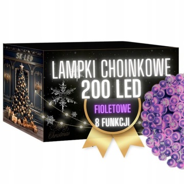 Lampki CHOINKOWE 200 LED ŚWIĄTECZNE FIOLETOWE ZEWNĘTRZNE WEWNĘTRZNE