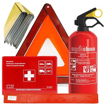 Аптечка первой помощи, огнетушитель, треугольная фольга, комплект безопасности для автомобиля