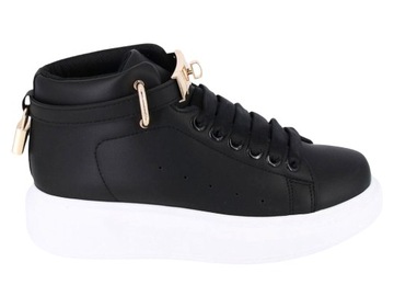 OCIEPLANE TRAMPKI NA BIAŁEJ PLATFORMIE Z KŁÓDKĄ CZARNE SNEAKERSY 38