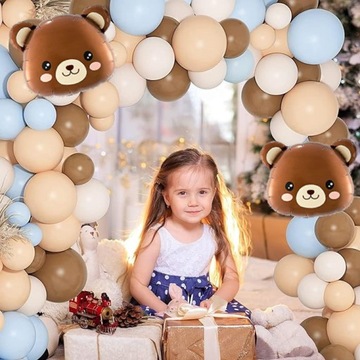 BALONY BRĄZOWE NIEBIESKIE GIRLANDA BALONOWA MIŚ ROCZEK CHRZEST URODZINY