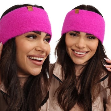 OPASKA DAMSKA NA GŁOWĘ USZY CIEPŁA GRUBA SPORTOWA ALPAKA KOBIECA FUKSJOWA