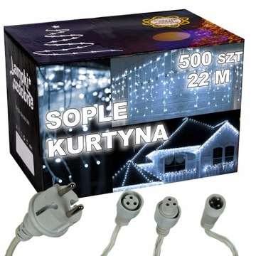 SOPLE GRUBE 500 led KURTYNA BIAŁE ZIMNE 22M 500L