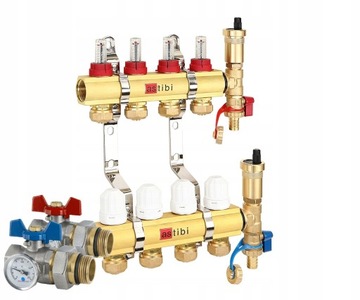 ROZDZIELACZ 4 OBWODY OGRZEWANIA PODŁOGOWEGO DO PODŁOGÓWKI Z ZAWORAMI 1 CAL