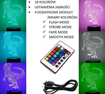 ДИНОЗАВР 3D СВЕТОДИОДНЫЙ НОЧНИК RGB ЦВЕТА + ДИСТАНЦИОННОЕ УПРАВЛЕНИЕ