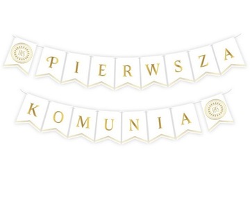 BANER GIRLANDA PIERWSZA KOMUNIA ŚWIĘTA ZŁOTY NAPIS