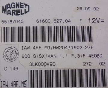 FIAT SEICENTO 02 R 1.1 SADA STARTOVACÍ ŘÍZENÍ MOTORU IMOBILIZÉR