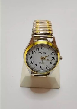 Zegarek na rękę na bransolecie na gumce damski złoto srebro NOVA