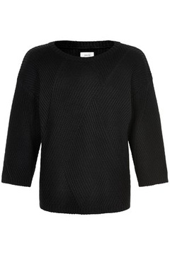 Numph Sweter o splocie w prążki z rękawami 3/4 basic jesienny czarny 38 M