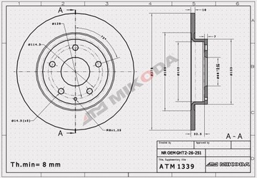 1339/ATM TARCZA HAM.TYL MAZDA 6 12- 278X10MM 1339