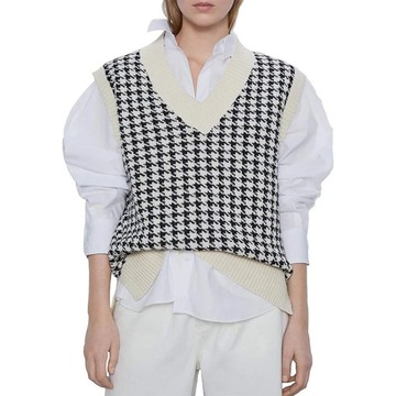 Sleeveless Geometric Houndstooth Sweater Vest Wome