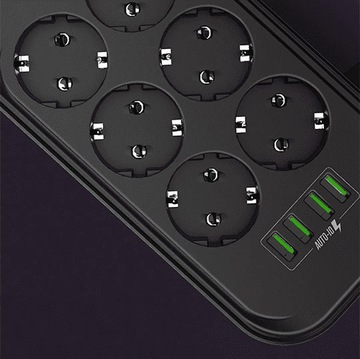 Удлинитель Spacetronik SR-204, 6AC, 4USB, быстрая зарядка