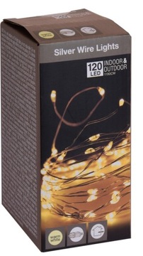 Lampki na drucie 120 LED z zasilaczem białe ciepłe