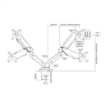Поворотный держатель для двух ЖК-мониторов ТВ 2x 13-27 ВОЗВРАТНЫЙ