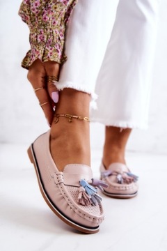 КОЖАНЫЕ Слипоны с бахромой, РОЗОВЫЙ 37