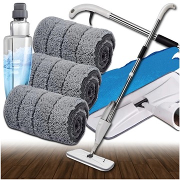 MOP ZE SPRYSKIWACZEM PŁASKI DŁUGI 120cm 350ml + 3X MIKROFIBRA WKŁADY 3sztuk