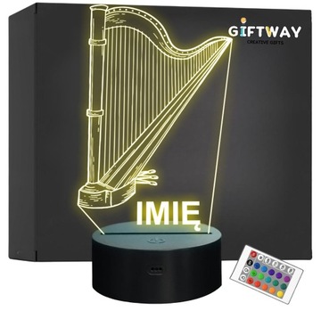 Lampka Nocna LED Imię Statuetka Harfa Instrument na Prezent Grawer