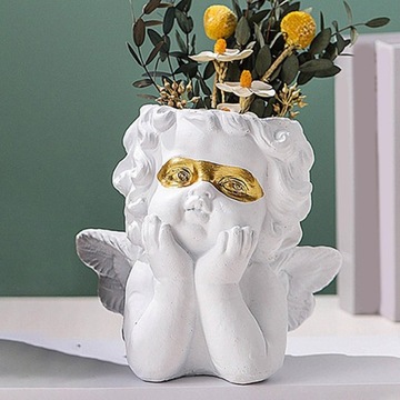 Статуя ангела, голова, лицо, цветочный горшок, декоративная ваза с дренажем, белое золото