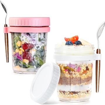 POJEMNIK KUBEK ZAMKNIĘTY NA JOGURT MUSLI SAŁATKĘ Z ŁYŻECZKĄ 600 ml 4 SZT