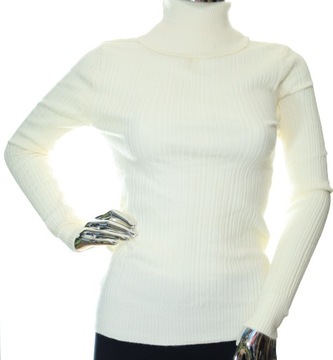 Damski sweter z golfem golf w prążek prążkowany z wiskozą XS, S śmietankowy