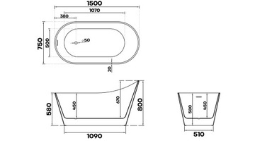 BRAIDER Отдельностоящая ванна MEMORIA 150 см. Белый
