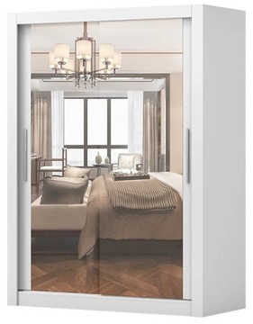 SZAFA dwudrzwiowa przesuwna MILAN 150 cm z lustrem 2 drążki pojemne półki
