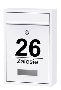 BIAŁA SKRZYNKA NA LISTY DUŻA Z ADRESEM NUMER DOMU WZORY WRZUTNIA MOCNA DRUK