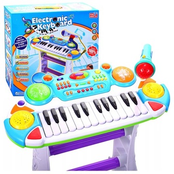 DUŻY KEYBOARD ORGANY PIANINO DLA DZIECI zestaw z mikrofonem i taboretem
